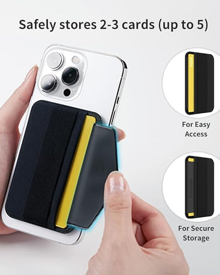 Sinjimoru Soft Wool Band Grip Phone Wallet for MagSafe, Magnetic Phone Card Holder for Back of Cell Phone Case with Hand Finger Holder Compatible with iPhone 14 13 12 Series. M-Band Blue Grey
