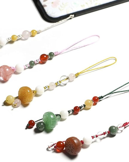 Jade Agate Phone Strap Car Key Pendant for Women Natural Stone Lotus Phone Lanyard Short Cellphone Chain Pink Color for Decoration