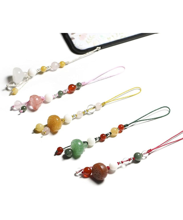 Jade Agate Phone Strap Car Key Pendant for Women Natural Stone Lotus Phone Lanyard Short Cellphone Chain Pink Color for Decoration