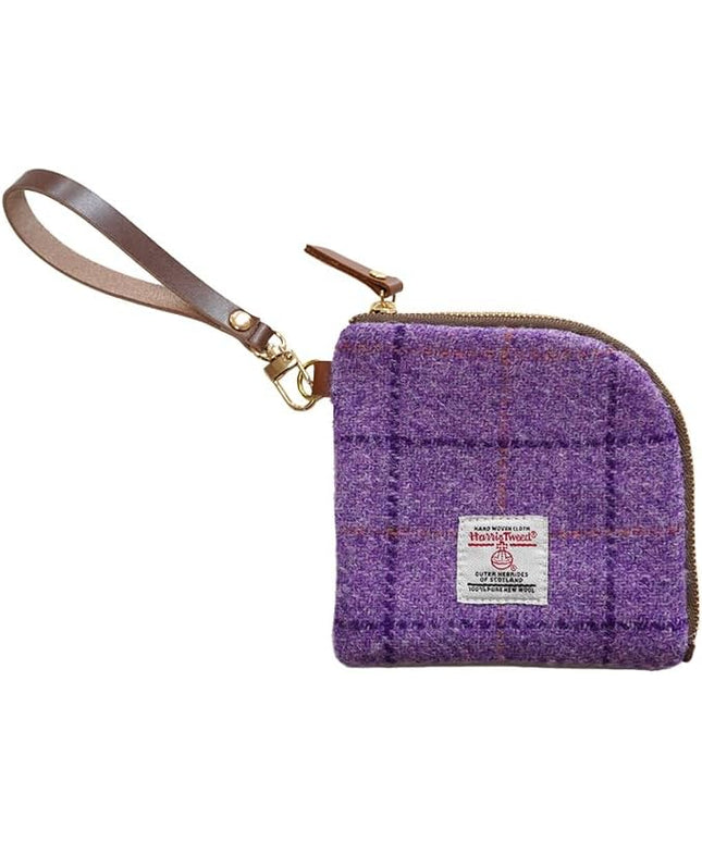 Harris Tweed Wool Coin Purse Small Money Pouch With Zipper For Women Men handmade (Purple)