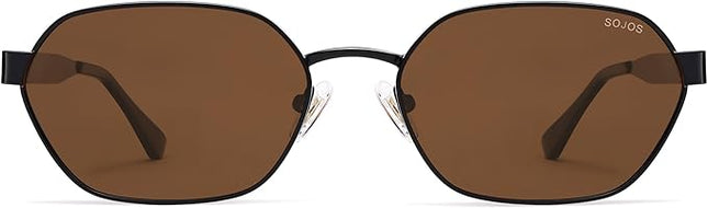 SOJOS Trendy Polarized Hexagon Sunglasses for Women Men, UV400 Retro Rectangle Shades SJ1238