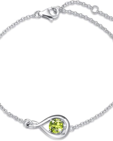 FANCIME Love Bracelet 925 Sterling Silver Infinity Birthstone Bracelets for Women Fine Jewelry Birthday Christmas Gifts for Her Mom Wife, Chain Length 6.7"+1.2" Extend