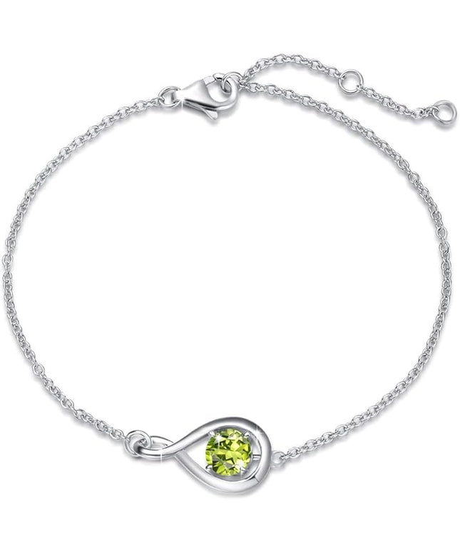 FANCIME Love Bracelet 925 Sterling Silver Infinity Birthstone Bracelets for Women Fine Jewelry Birthday Christmas Gifts for Her Mom Wife, Chain Length 6.7"+1.2" Extend