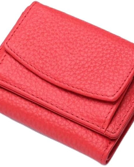Mudono Small Wallet for Women Genuine Leather RFID Blocking Card Holder Minimalist Tri-fold Cash Wallet with Snap Coin Pouch
