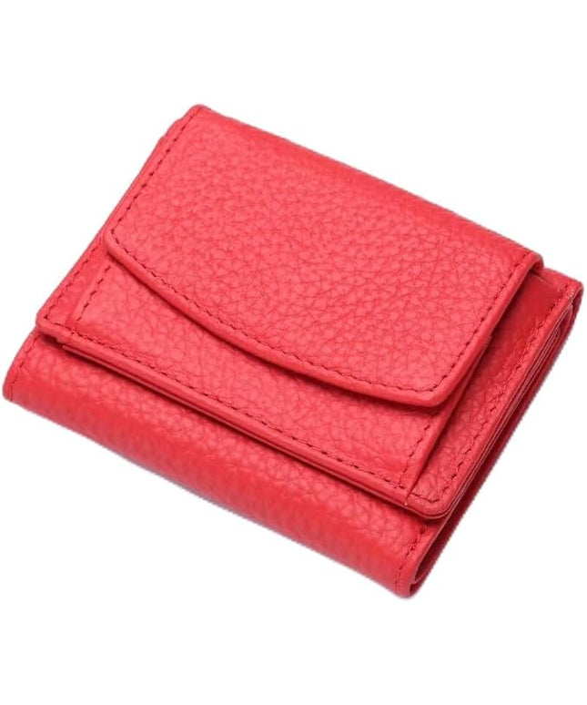 Mudono Small Wallet for Women Genuine Leather RFID Blocking Card Holder Minimalist Tri-fold Cash Wallet with Snap Coin Pouch