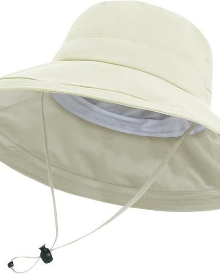 Sun Hats for Women, Wide Brim Waterproof Bucket Hat, Summer Beach Packable Ponytail Hat,UPF 50+ UV Protection