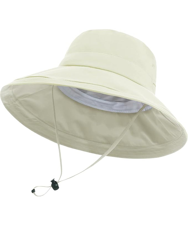 Sun Hats for Women, Wide Brim Waterproof Bucket Hat, Summer Beach Packable Ponytail Hat,UPF 50+ UV Protection