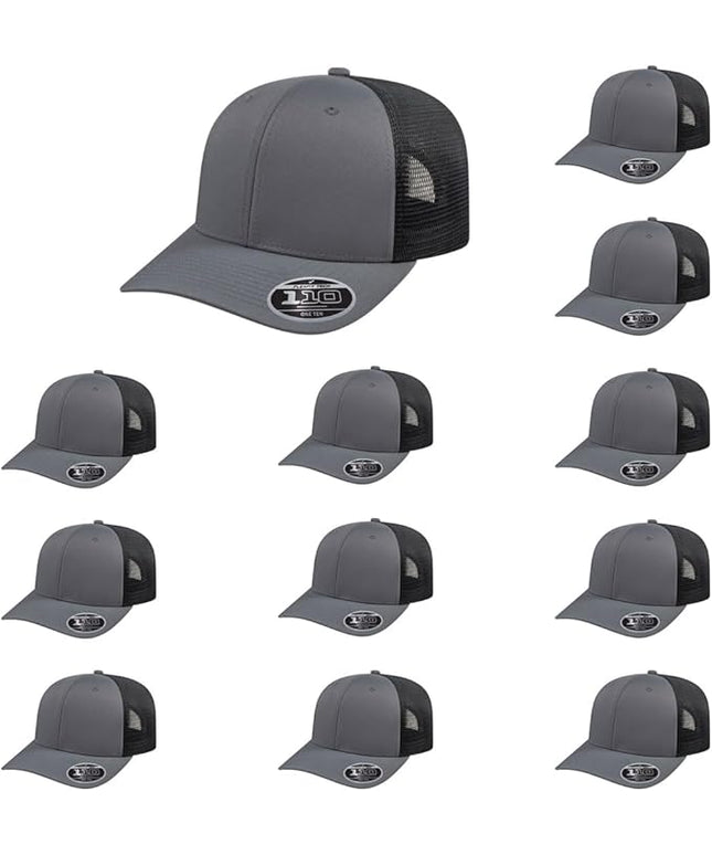 Cap America i8502 Flexfit 110 Premium Mid Profile 6-Panel Mesh Back Trucker Cap Hat w/UV Guard & Adjustable Snapback