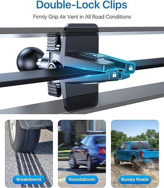 andobil 2026 Upgraded Car Phone Holder Mount for Vent, Military Sturdy Metal Clip Air Vent Phone Holder for Your Car Easy Used Cell Phone Car Mount for iPhone 16 15 14 13 12 Pro Max Samsung Grey