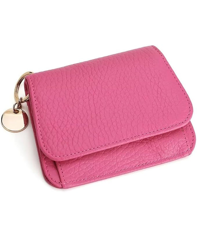 Mudono Small Wallet for Women RFID Blocking Genuine Leather Card Case Slim Tri-Fold Wallet with Zipper Pocket and Keychain