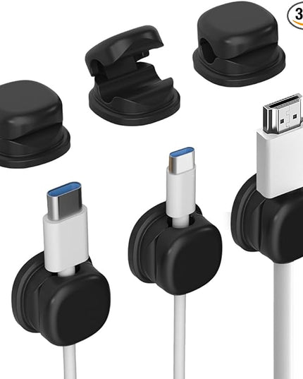 Magnetic Cord Organizer, 2026 New Magnetic Cable Clips Desk Cord Holder, 360° Rotation Phone Charger Wire Organizer for Nightstand Home Office Desk, Easy Secure Adhesive Cable Management (3, Black)
