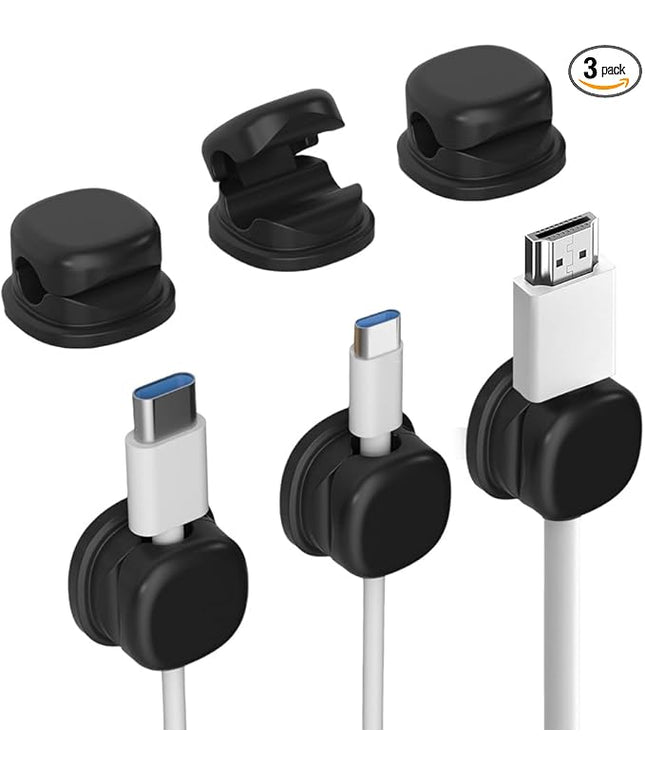 Magnetic Cord Organizer, 2026 New Magnetic Cable Clips Desk Cord Holder, 360° Rotation Phone Charger Wire Organizer for Nightstand Home Office Desk, Easy Secure Adhesive Cable Management (3, Black)