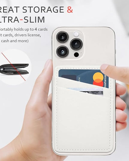Phone Wallet Stick On, Leather Phone Card Holder, Credit Card Holder for Phone Case Compatible with iPhone, Samsung and Android - White, Black