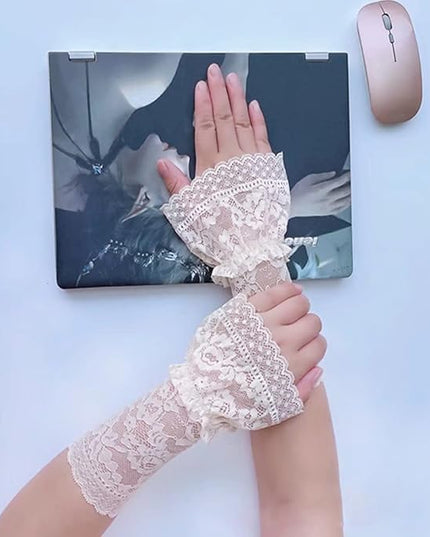 Women's Short Lace Gloves Fingerless for Driving Wedding Wrist Length Bridal Prom Gloves