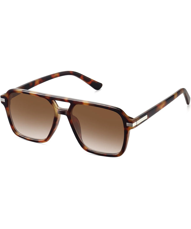 Retro Aviator Sunglasses for Women Men Trendy Classic Square 70s 80s 90s Vintage Shades Double Bridge Aviators FZN813