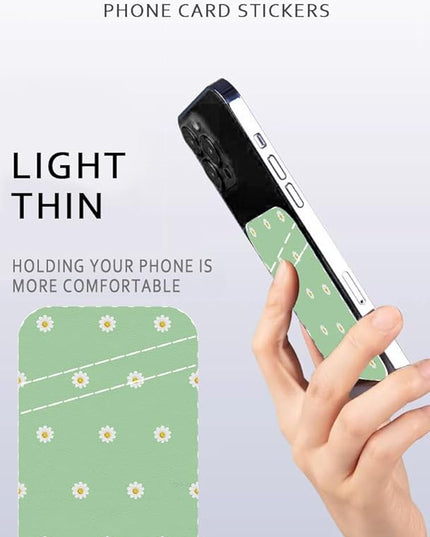Phone Card Holder, Cute Leather Phone Wallet Stick On, Dual Pocket Credit Card Sticky Wallet, Compatible with Most of Cell Phone, Cute Daisy Flower