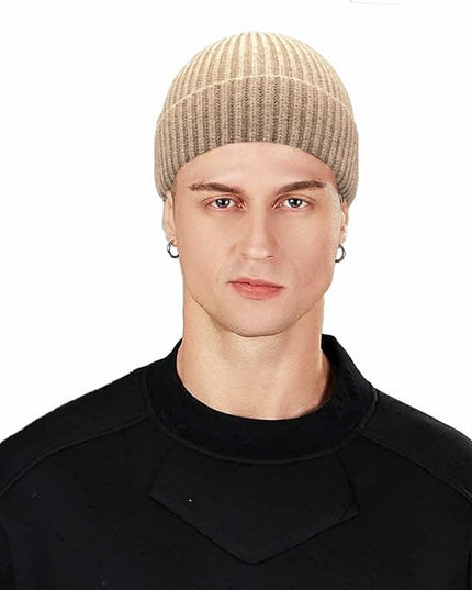 ROYBENS Swag Wool Knit Cuff Short Fisherman Beanie for Men Women, Winter Warm Hats
