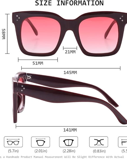 Vintage Women Oversized Sunglasses Designer Luxury Square Sun Glasses UV400 Protection Flat Lens