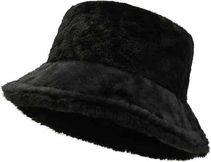 Women Plush Fluffy Bucket Hat Warm Lining Winter Faux Fur Cozy Wide Brim Winter