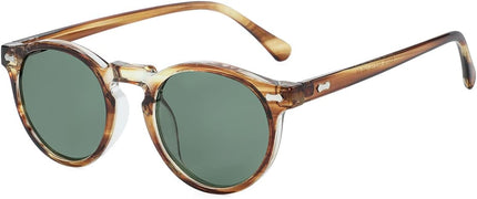 Gleyemor Vintage Polarized Sunglasses for Men Round Sunglasses UV400 Protection Retro Hand-crafted Acetate Frame