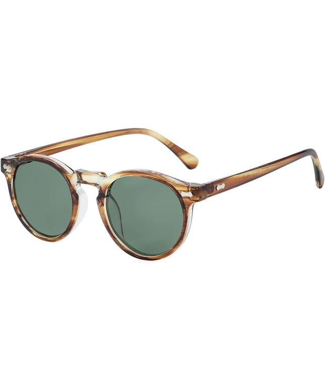 Gleyemor Vintage Polarized Sunglasses for Men Round Sunglasses UV400 Protection Retro Hand-crafted Acetate Frame