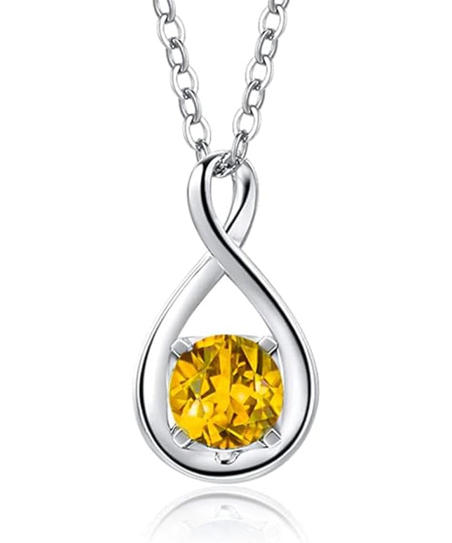 FANCIME 14K Solid Gold Birthstone Pendant with Sterling Silver Chain Infinity Gemstone Necklace Fine Jewelry Anniversary Birthday Christmas Gifts for Women Wife Her