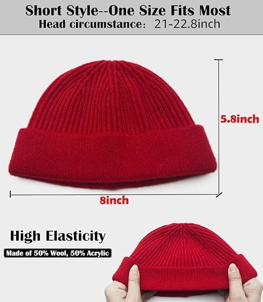 Fisherman Beanie Hats for Men Women,Wool Knit Trawler Skull Cap,Watch Cap,Spring Fall Winter Warm Short Hats