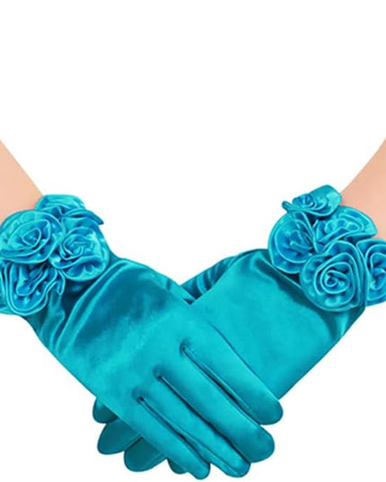 Short Satin Floral Gloves Elegant Wedding Dress Gloves for Opera Dinner Party Accessories