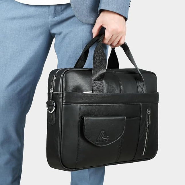 Genuine Leather Business Briefcase Laptop Handbag, Crossbody, Premium Quality, Spacious Design, Versatile Carrying Options