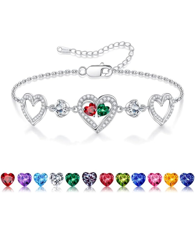Iefil Valentines Day Gifts for Her - 925 Sterling Silver Heart Birthstone Bracelet Birthday Anniversary Jewelry Gifts for Her Wife