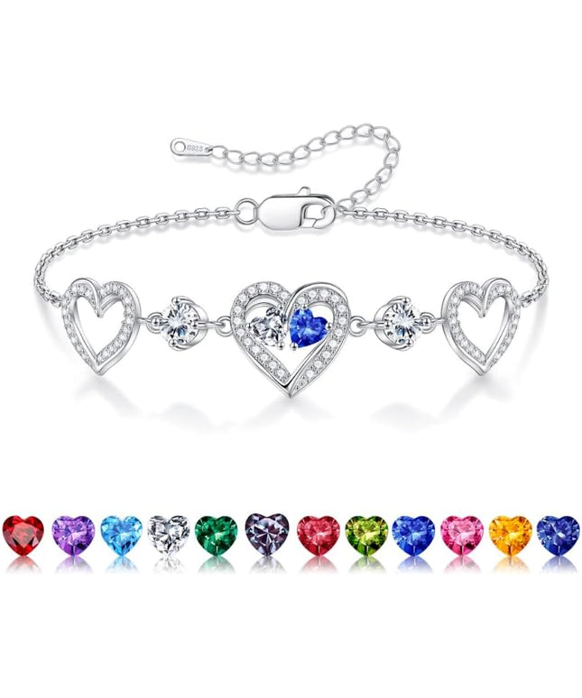 Iefil Valentines Day Gifts for Her - 925 Sterling Silver Heart Birthstone Bracelet Birthday Anniversary Jewelry Gifts for Her Wife