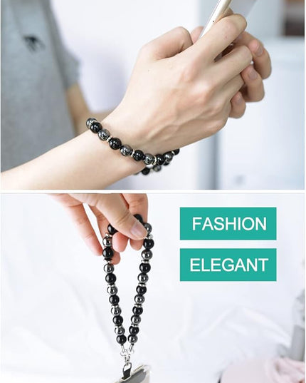 Marble Beaded Phone Wrist Strap, Cellphone Lanyard with Tether Tab, Hands-Free Wristlet Bracelet