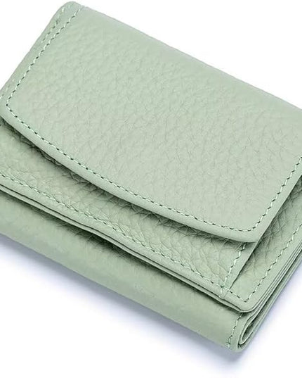 Mudono Small Wallet for Women Genuine Leather RFID Blocking Card Holder Minimalist Tri-fold Cash Wallet with Snap Coin Pouch