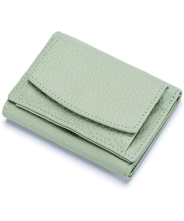 Mudono Small Wallet for Women Genuine Leather RFID Blocking Card Holder Minimalist Tri-fold Cash Wallet with Snap Coin Pouch