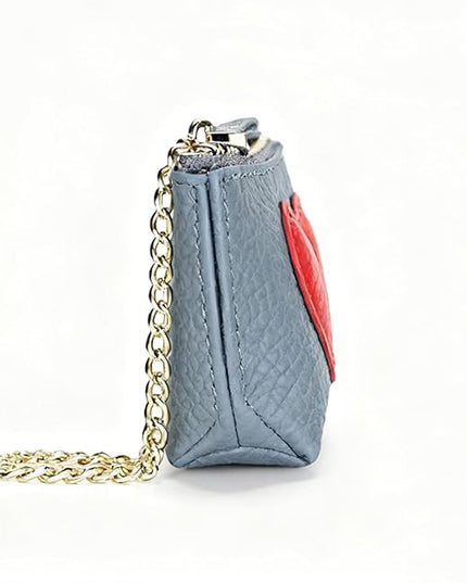 ZYLOXAR Genuine Leather Wallet Soft Coin Purse with Keychain Small Zipper Pouch for Women (Blue)