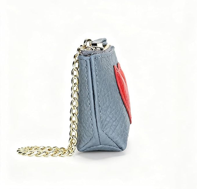 ZYLOXAR Genuine Leather Wallet Soft Coin Purse with Keychain Small Zipper Pouch for Women (Blue)