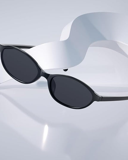 KUGUAOK Retro Oval Sunglasses for Women 90s Design Small Cat Eye Sun Glasses UV Protection Y2k Trendy Narrow Shades