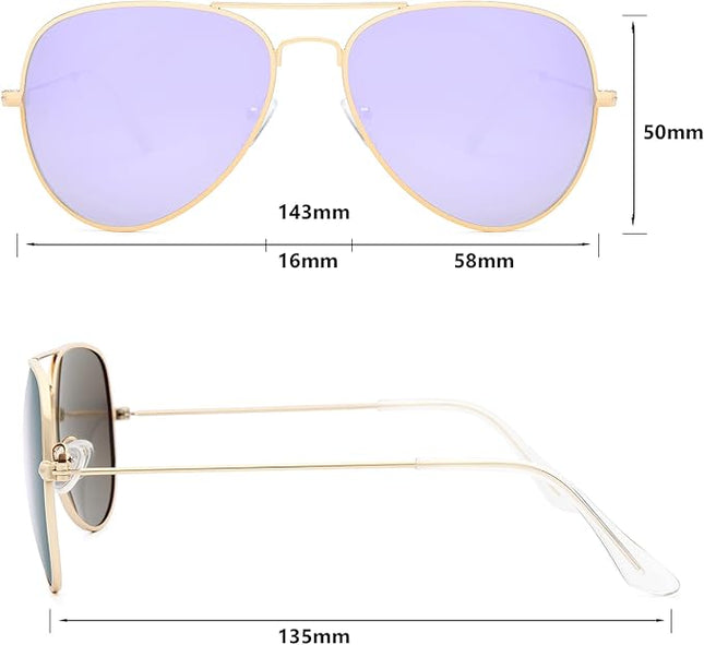 livho Sunglasses for Men Women Aviator Polarized Metal Mirror UV 400 Lens Protection (Gold Lilac)