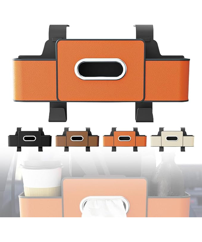 3-in-1 Car Backseat Organizer with Cup Holder, Tissue Box, Trash Bin & Hooks,Multifunctional Back Seat Car Organizer for Hold Phones, Snacks, Drinks, and Handbags (Orange)