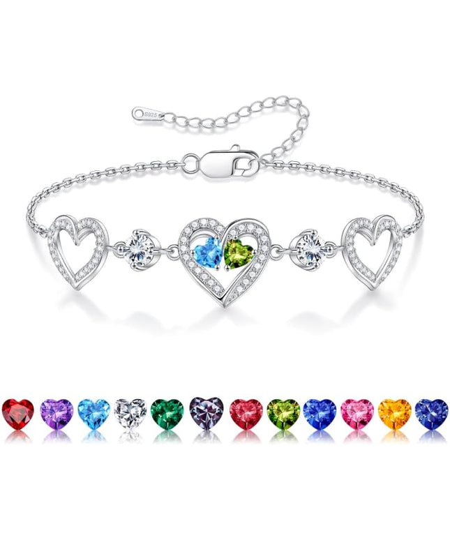 Iefil Valentines Day Gifts for Her - 925 Sterling Silver Heart Birthstone Bracelet Birthday Anniversary Jewelry Gifts for Her Wife
