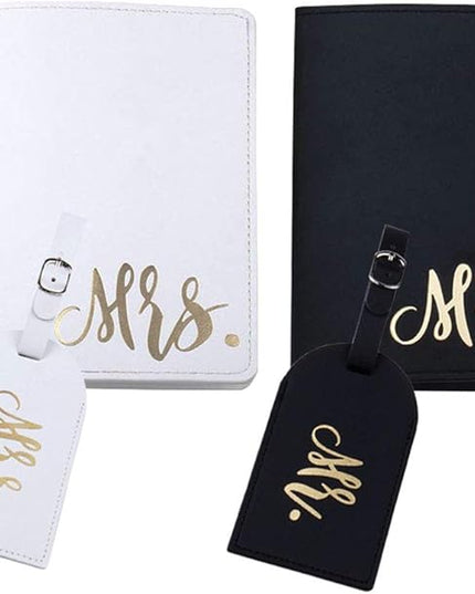 mr and mrs passport covers and luggage tags gift set, couple passport holder for honeymoon