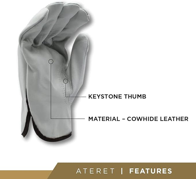 ATERET 24 Pairs 2X-Large Heavy Duty Durable Cowhide Leather Work Gloves I Driver Gloves for Truck Driving, Warehouse, Gardening, Farming