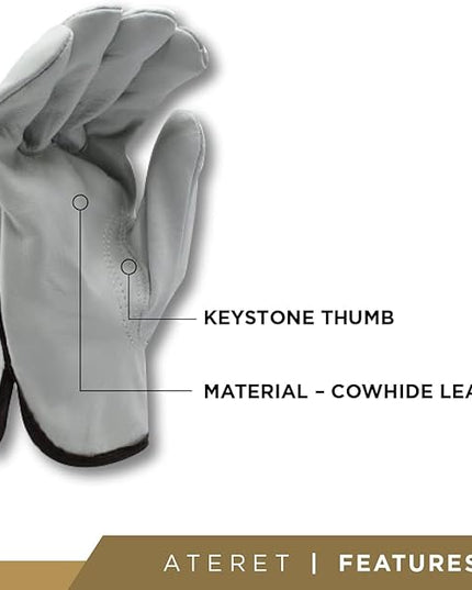 ATERET 24 Pairs Large Heavy Duty Durable Cowhide Leather Work Gloves I Driver Gloves for Truck Driving, Warehouse, Gardening, Farming