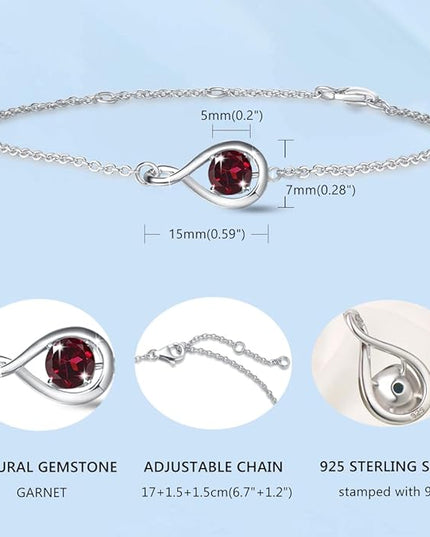 FANCIME Love Bracelet 925 Sterling Silver Infinity Birthstone Bracelets for Women Fine Jewelry Birthday Christmas Gifts for Her Mom Wife, Chain Length 6.7"+1.2" Extend