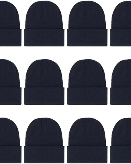 ZH 12-Pack Knitted Winter Beanie Hats for Men and Women, Warm and Cozy Cuffed Skull Caps, Bulk Purchase