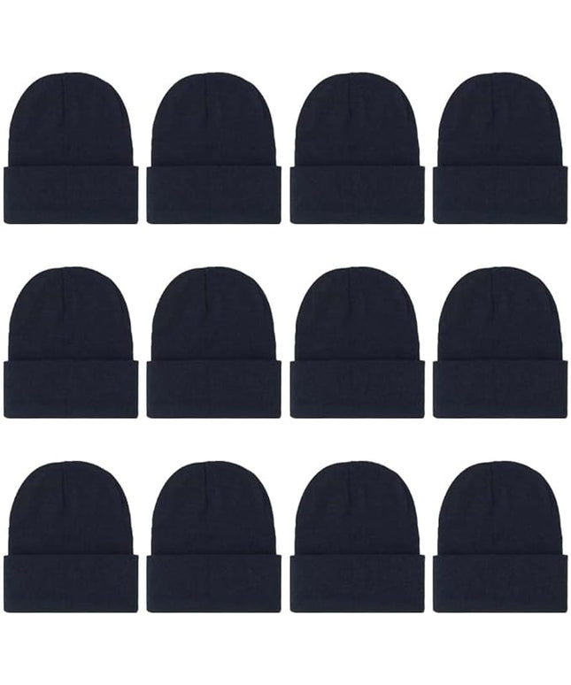 ZH 12-Pack Knitted Winter Beanie Hats for Men and Women, Warm and Cozy Cuffed Skull Caps, Bulk Purchase