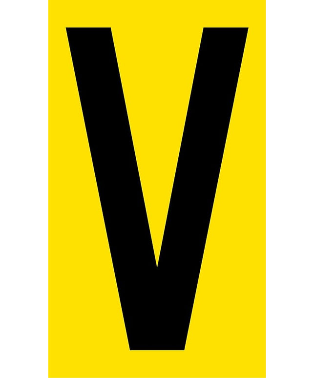 Mighty Line V Letter Alphabet Die Cut Location Markers, Large Decal Stickers for Pallet and Machinery Marking, Heavy-Duty, Peel and Stick Adhesive, Industrial Quality, 6"x10", Pack of 10, Yellow