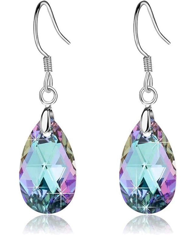 Teardrop Austrian Crystal Drop Dangle Earrings for Women 925 Sterling Silver Hook Hypoallergenic Jewelry