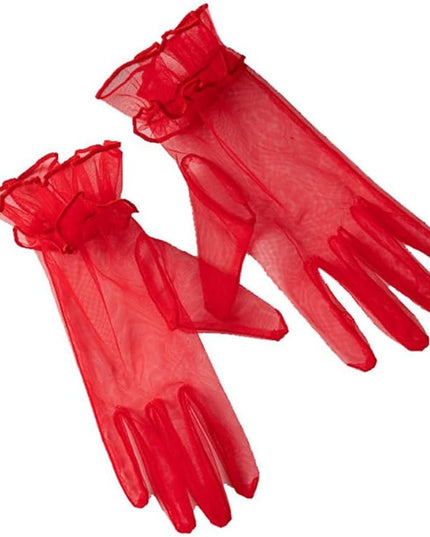 Women's Summer Tulle Gloves Pleated Ruffle Full Finger Wrist Length Opera Party Gloves