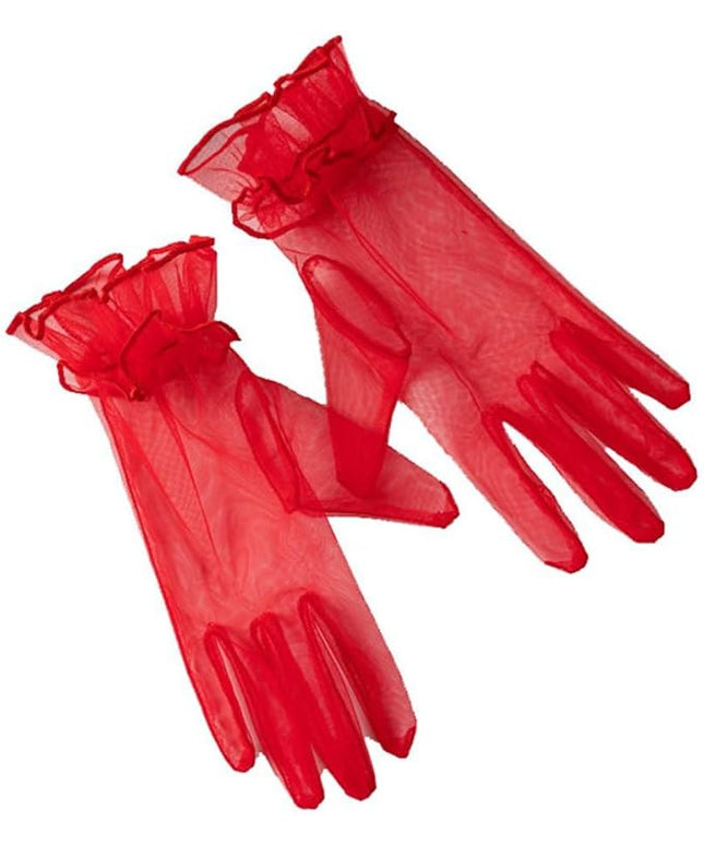 Women's Summer Tulle Gloves Pleated Ruffle Full Finger Wrist Length Opera Party Gloves